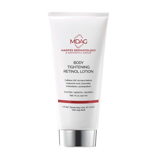 Madfes Dermatology & Aesthetics Group - Body Tightening Retinol Lotion: Caffeine USP, All-Trans-Retinol, Hyaluronic Acid, Ceramides, Antioxidants, Leontopodium