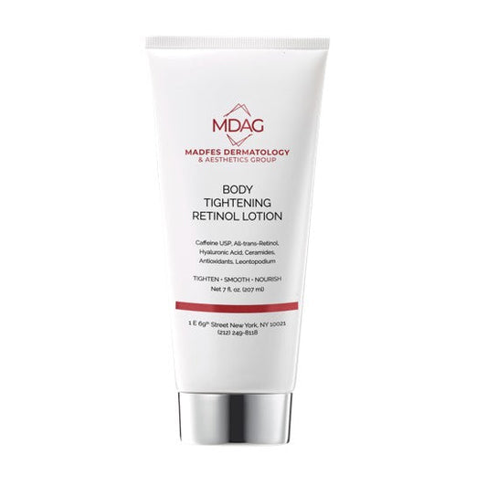 Madfes Dermatology & Aesthetics Group - Body Tightening Retinol Lotion: Caffeine USP, All-Trans-Retinol, Hyaluronic Acid, Ceramides, Antioxidants, Leontopodium
